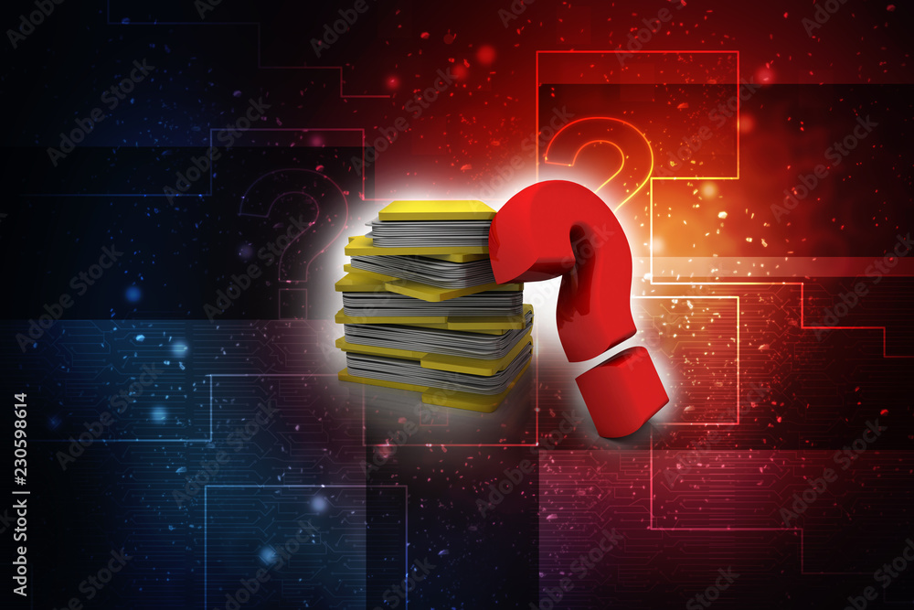 Poster 3d rendering file folder with question symbol