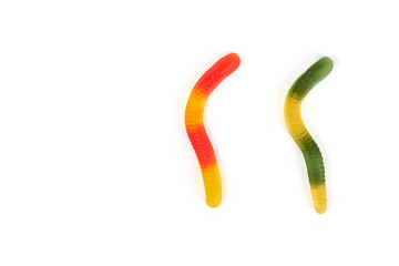 gummy jelly worm candy on a white background.