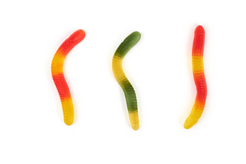 gummy jelly worm candy on isolated on white background.