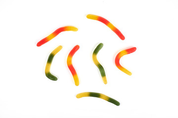 gummy jelly worm candy on a white background.