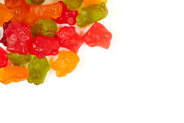 Colorful eat gummy bears jelly candy, isolated on white background.