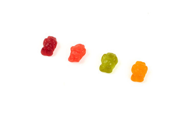 Colorful eat gummy bears jelly candy, isolated on white background.