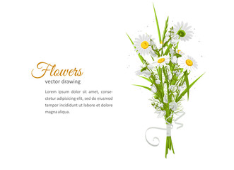 Greeting card with flowers bouquet - white camomiles.