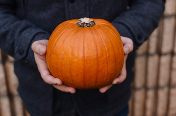 Calabaza sostenida con las manos