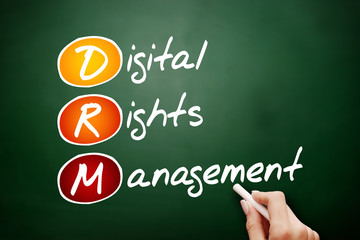 DRM - Digital Rights Management acronym, technology business concept.
