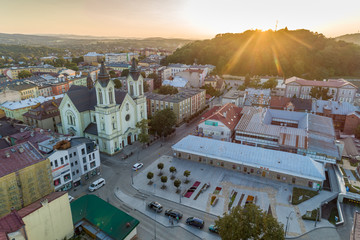 Main square in Sanok aerial view