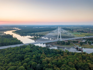 Rędziński bridge at the sunset aerial view