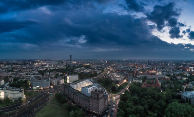 Wrocław panorama before the storm aerial view