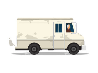 old man driving retro van. vector illustration