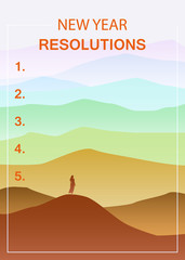 New years resolution in the new year, women are standing on the hill looking into new perspectives next year, minimalist landscape, vector, illustration, banner, poster