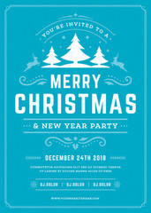 Christmas party invitation retro typography and decoration elements.