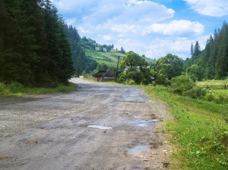 Views of the mountains from the road in Europe. Misty landscape of beautiful autumn. Stock photo for design