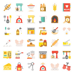 bakery and pastry shop related flat design icon set