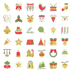 Christmas ornaments icon set, flat design vector for use as sticker