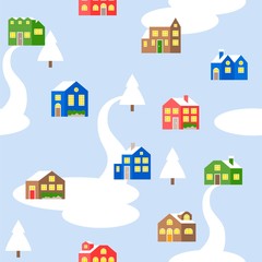 seamless pattern house or cottage in winter theme,flat design vector