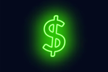 Neon dollar sign on a dark background. Wealth, Success concept.