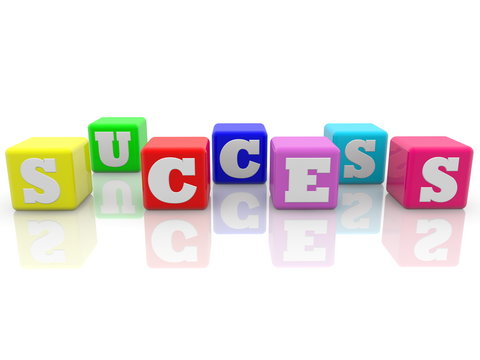 Success concept on colorful cubes on white background