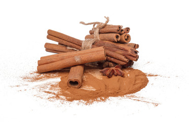 Cinnamon sticks isolated on white background