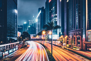 Street traffic in Hong Kong at night