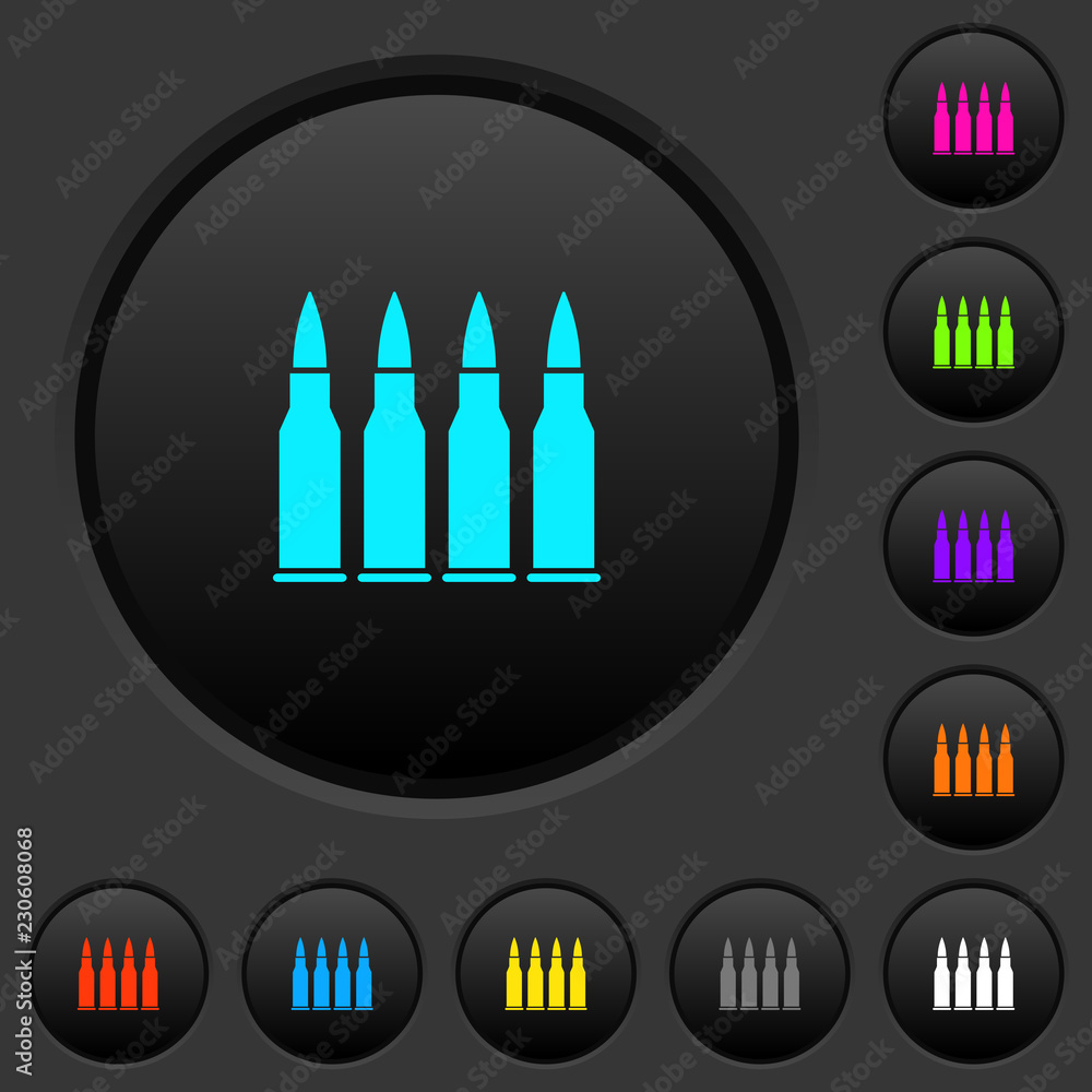 Poster four bullets dark push buttons with color icons
