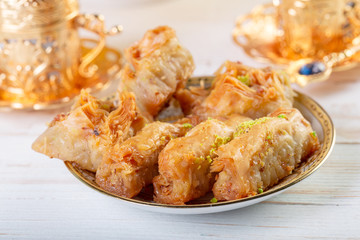 Turkish Ramadan Dessert Baklava with concept background