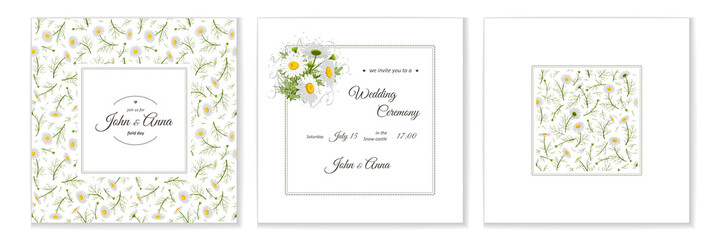 Greeting card with flowers bouquet - white camomiles.