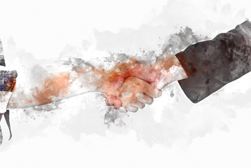 Abstract Join hands business concept and handshake concept on watercolor painting background.
