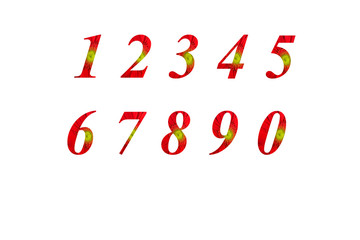 Floral red Numbers on white background.