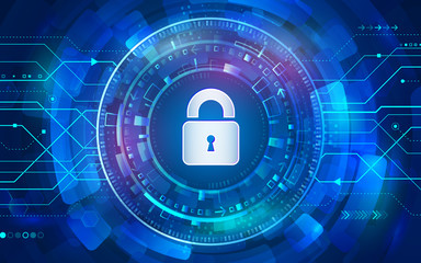 Cyber padlock for internet protection. Computer data defense. Global network security. Abstract digital business background. Circuit board