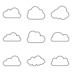 Obraz premium Cloud icon, line, icon set. Vector illustrations. Flat design.