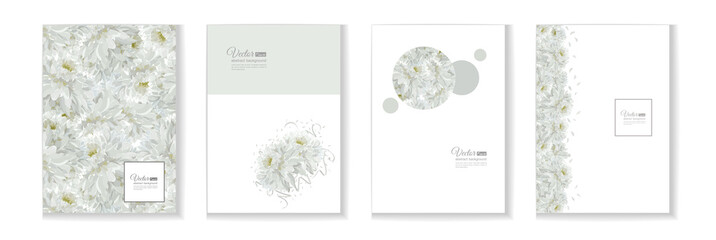 Floral posters, banners, greeting card - white chrysanthemums