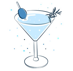 Martini cocktail illustration, isolated, editable vector graphic.