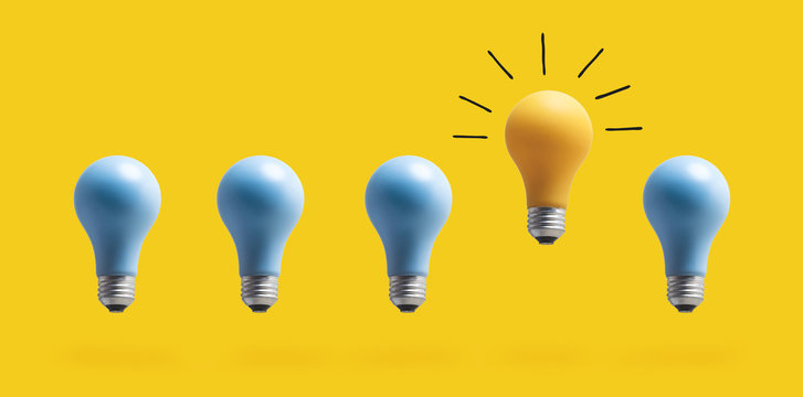 One Outstanding Idea Concept With Light Bulbs On A Yellow Background