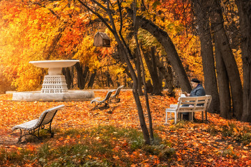 В Нескучном саду старушка An old woman on a bench in Neskuchny Garden