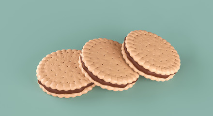 Sandwich cookies with chocolate fill for biscuit package design.