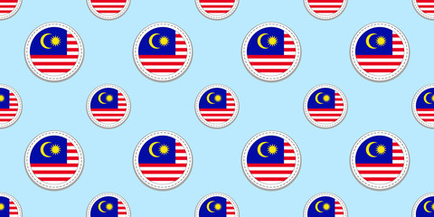 Malaysia round flag seamless pattern. Malaysian background. Vector circle icons. Geometric symbols. Texture for sports pages, competition, games, travelling design elements. patriotic wallpaper.