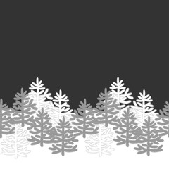 Naklejka na ściany i meble Monochrome horizontal seamless pattern with Christmas trees on white background. For New Year design, Christmas greeting card mockup wrapping paper,page, interior fabrics, textile.