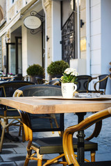 table and chairs in cafe
