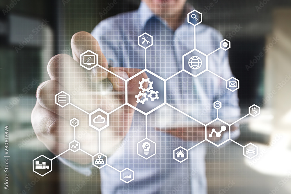 Aufkleber iot. internet of things. automation and modern technology concept.