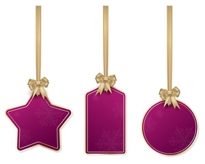 Set of hanging purple christmas price tags
