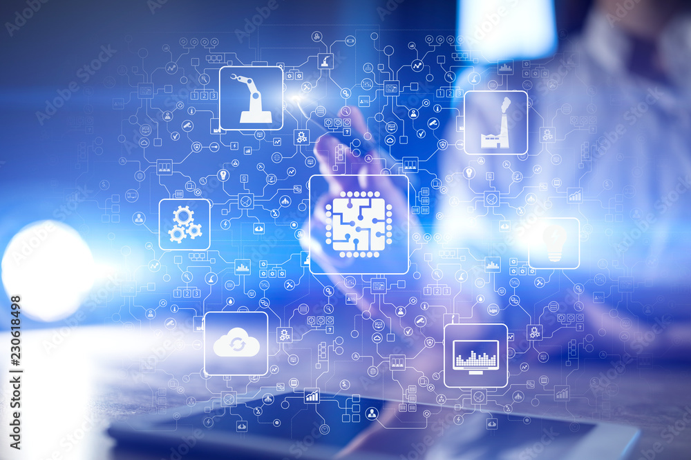 Poster microchip, cpu, processor, microcircuit computing engineering. modernization and business automation
