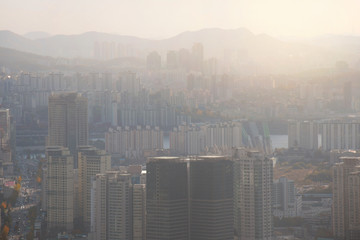 Fototapeta na wymiar Seoul urban city skyline while sunset.