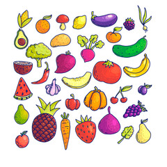 Colorful graphic collection of fruit and vegetable