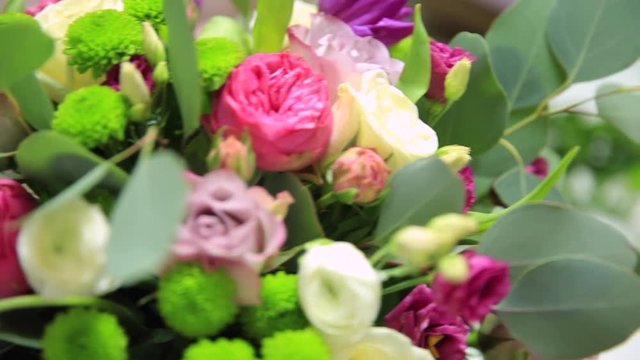 HD Panoramic view of a bouquet of roses. Close-up shot from top
