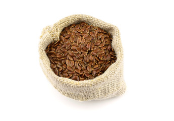 Isolated Flax Seed in Linen Sack (Flaxseed).