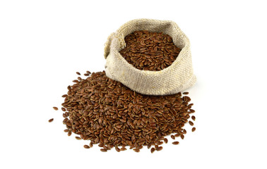 Isolated Flax Seed in Linen Sack (Flaxseed).