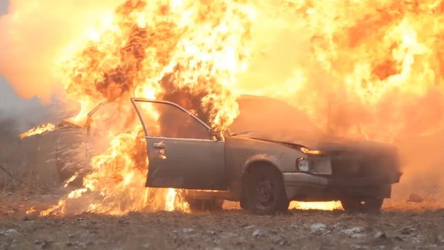 Car explosion, slow-mo