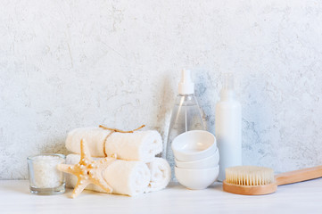 White sunny composition with body care products