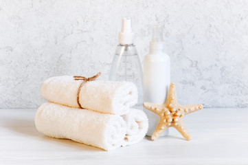 White sunny composition with body care products