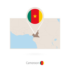 Rectangular map of Cameroon with pin icon of Cameroon